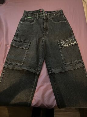 Zumiez Black Convertible Wide-Leg Cargo Jeans